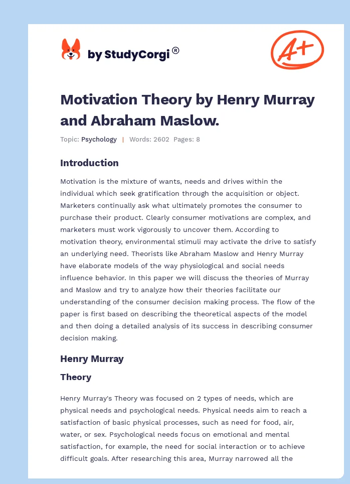 Motivation Theory by Henry Murray and Abraham Maslow.. Page 1