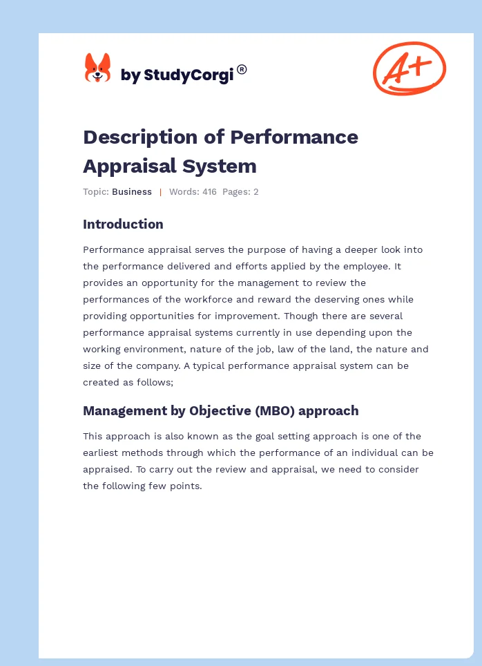 Description of Performance Appraisal System. Page 1