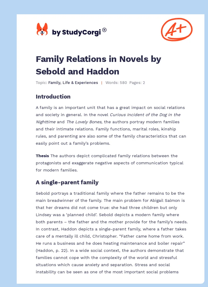 Family Relations in Novels by Sebold and Haddon. Page 1