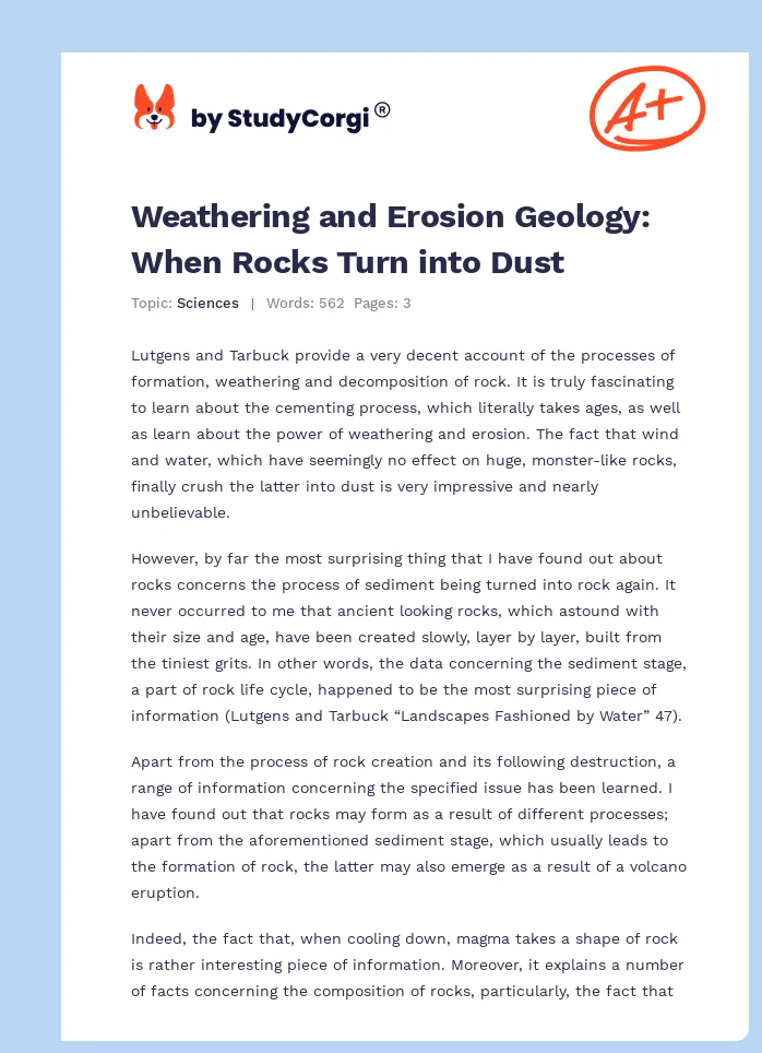 Weathering and Erosion Geology: When Rocks Turn into Dust. Page 1