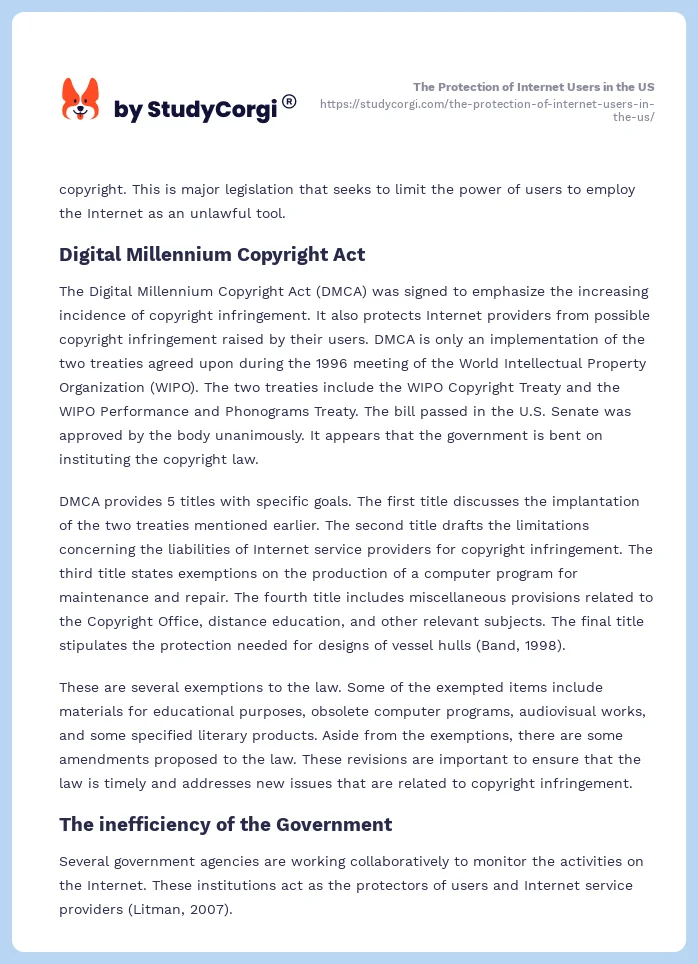 The Protection of Internet Users in the US. Page 2