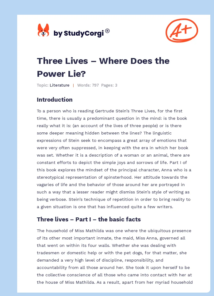 Three Lives – Where Does the Power Lie?. Page 1