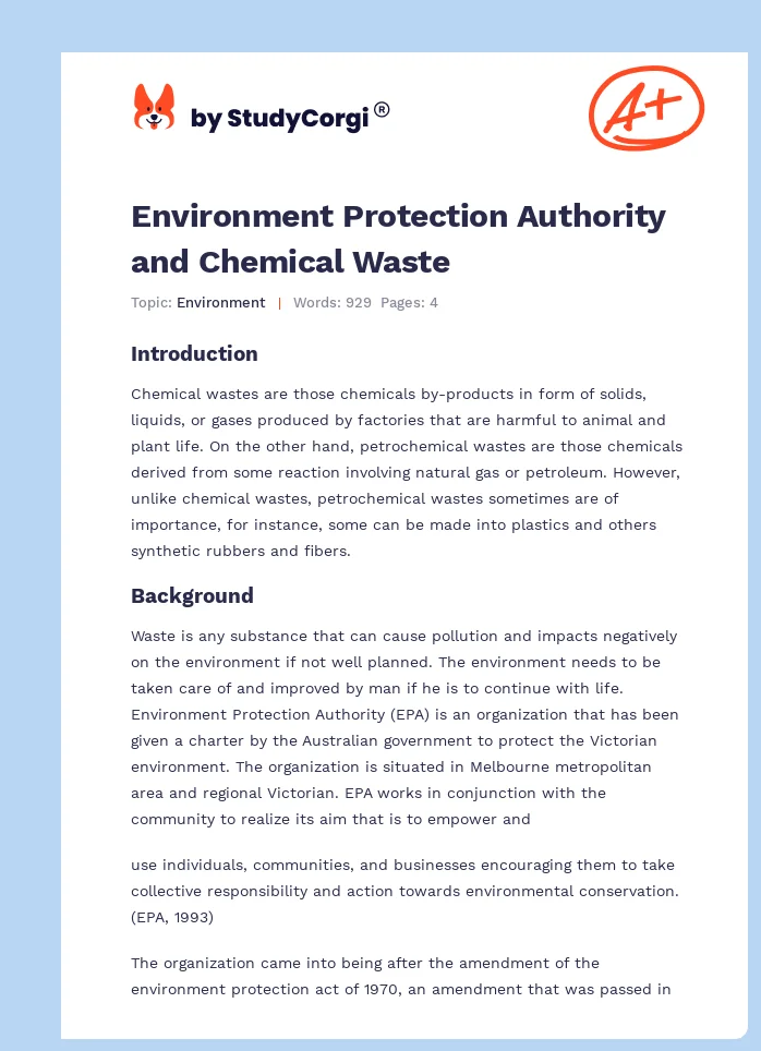 Environment Protection Authority and Chemical Waste. Page 1