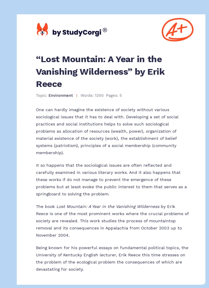 “Lost Mountain: A Year in the Vanishing Wilderness” by Erik Reece. Page 1