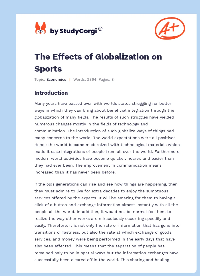 The Effects of Globalization on Sports. Page 1