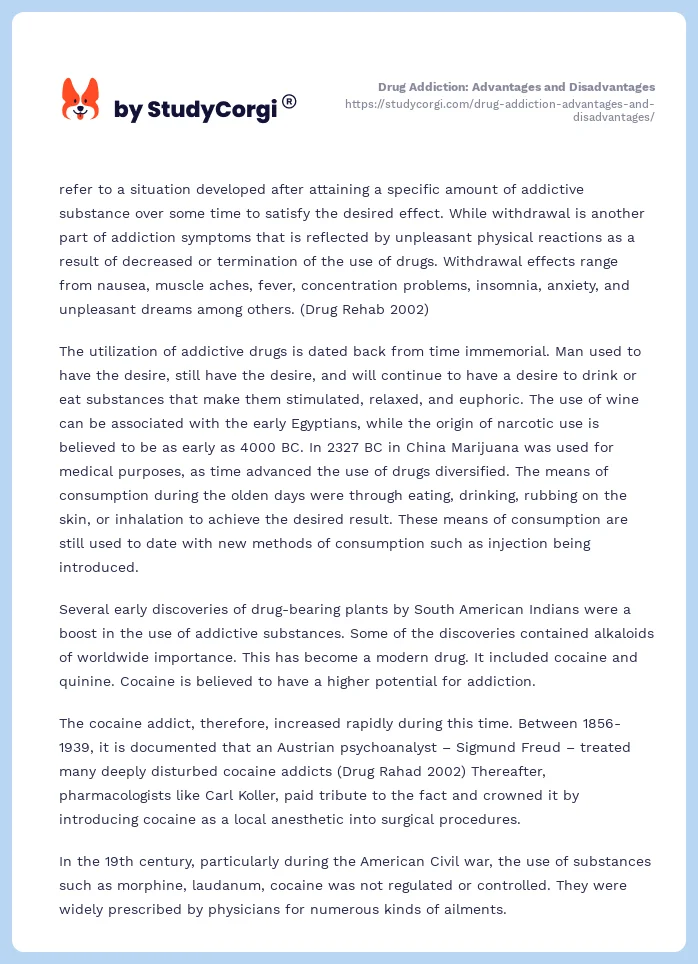 Drug Addiction: Advantages and Disadvantages. Page 2