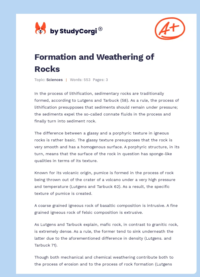 Formation and Weathering of Rocks. Page 1