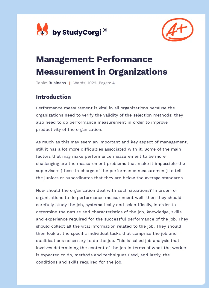 Management: Performance Measurement in Organizations. Page 1