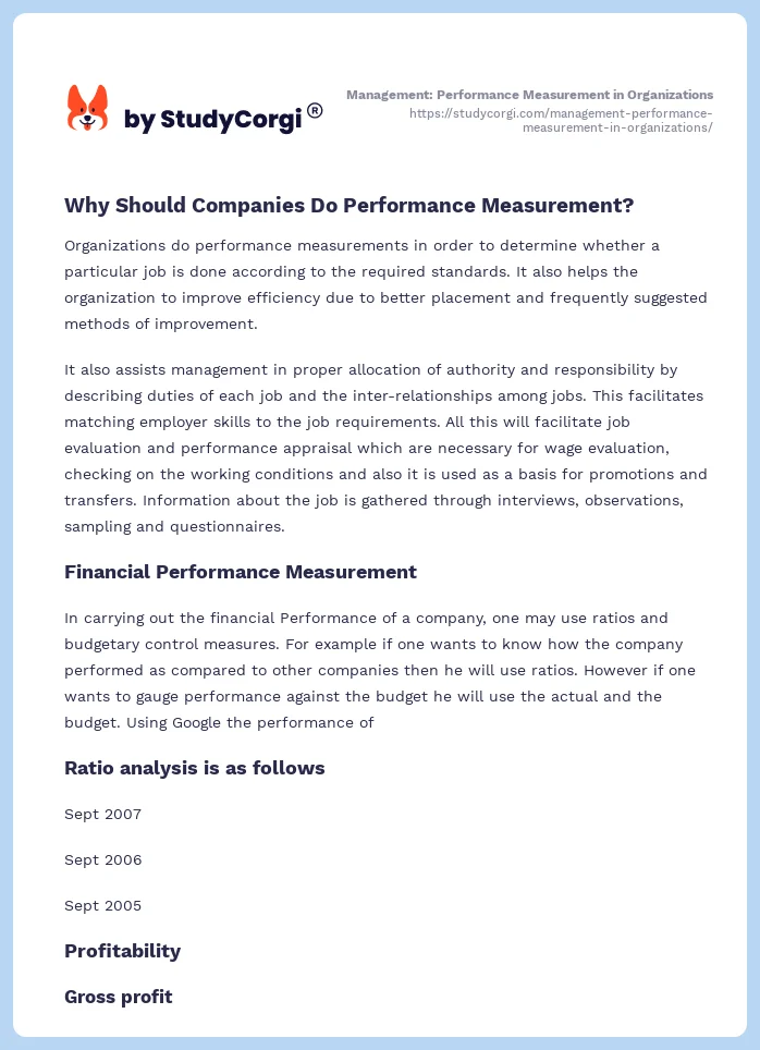 Management: Performance Measurement in Organizations. Page 2