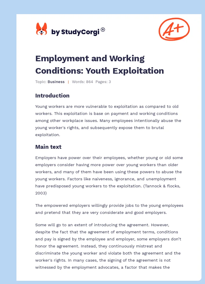 Employment and Working Conditions: Youth Exploitation. Page 1