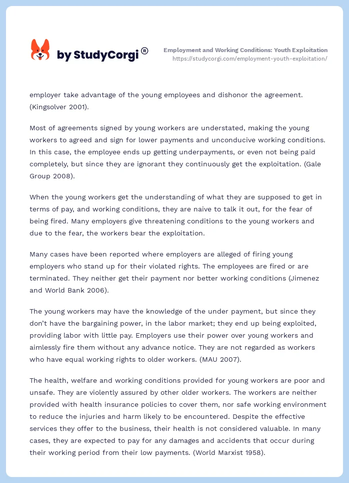 Employment and Working Conditions: Youth Exploitation. Page 2