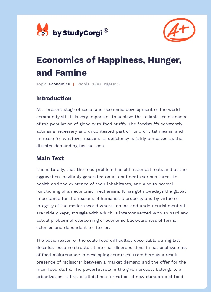 Economics of Happiness, Hunger, and Famine. Page 1