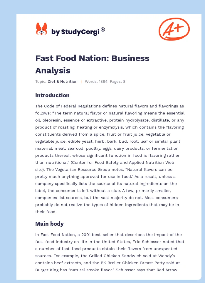 Fast Food Nation: Business Analysis. Page 1