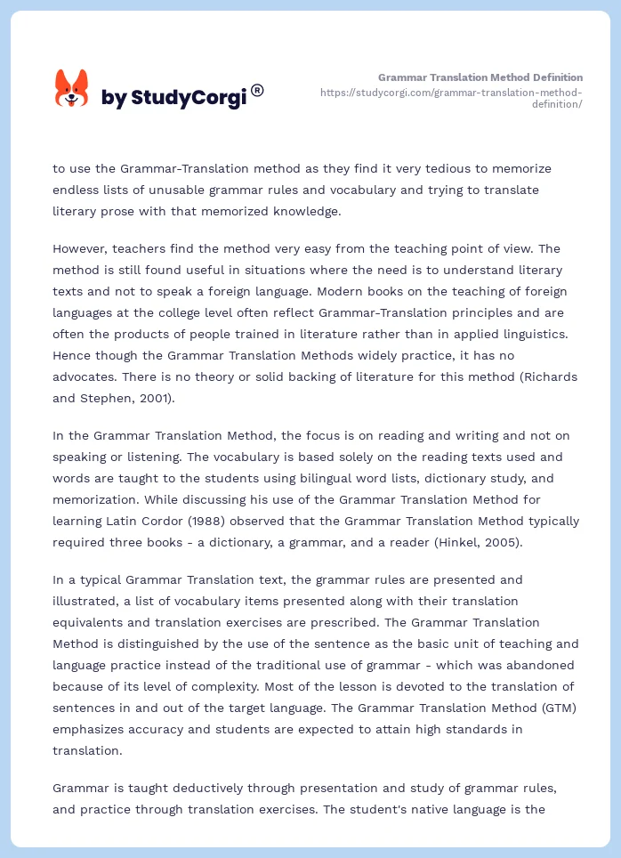 Grammar Translation Method Definition. Page 2
