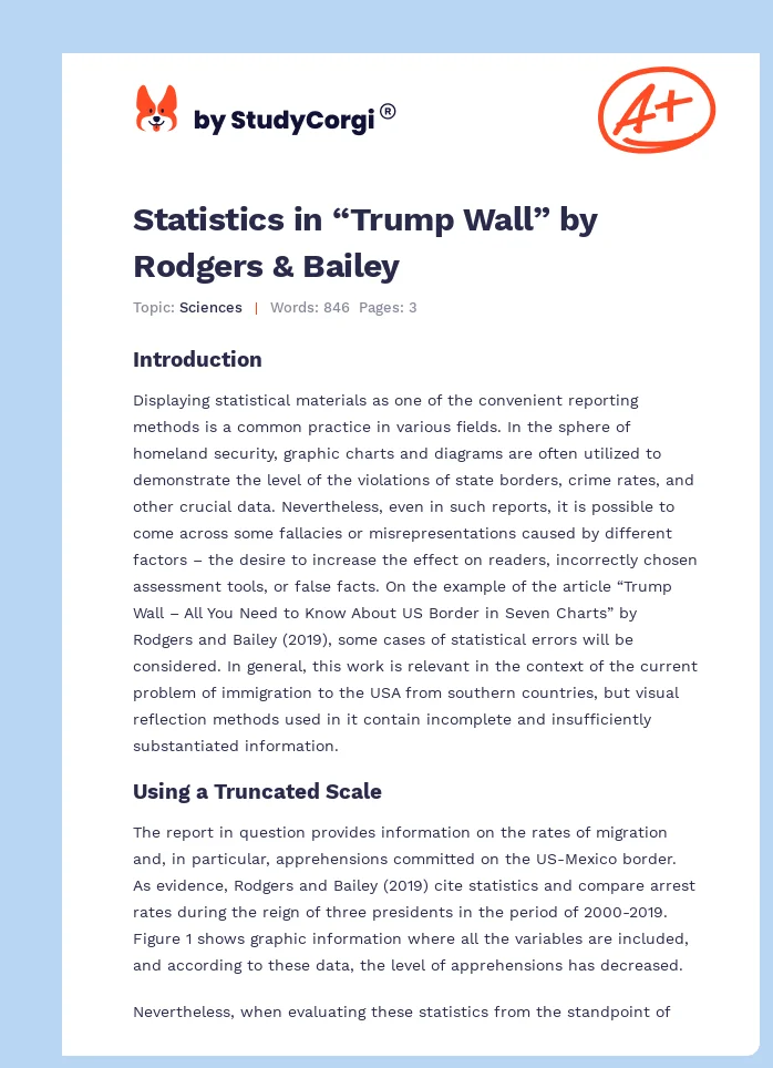 Statistics in “Trump Wall” by Rodgers & Bailey. Page 1