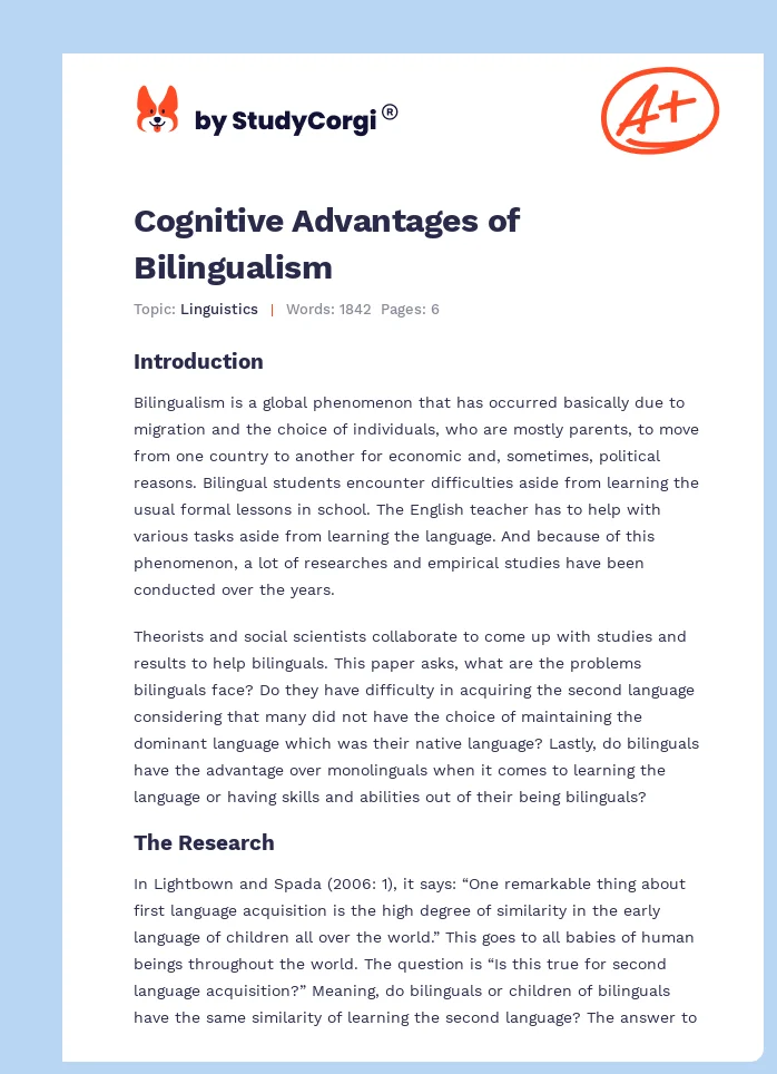 Cognitive Advantages of Bilingualism. Page 1