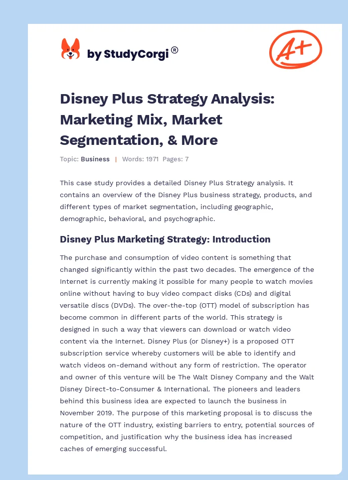 Disney Plus Strategy Analysis: Marketing Mix, Market Segmentation, & More. Page 1