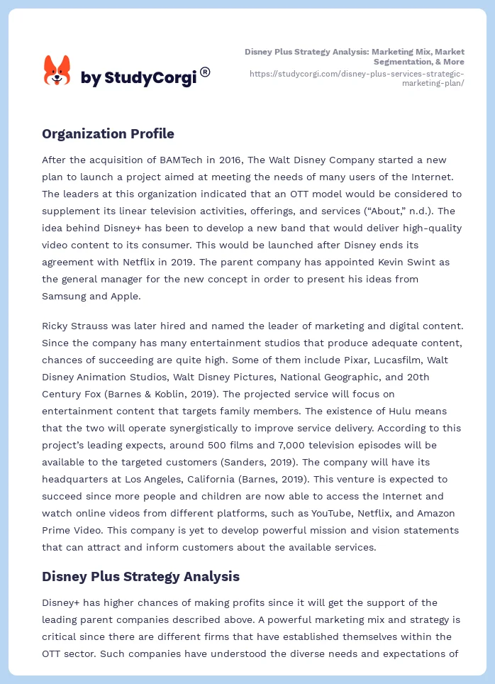 Disney Plus Strategy Analysis: Marketing Mix, Market Segmentation, & More. Page 2
