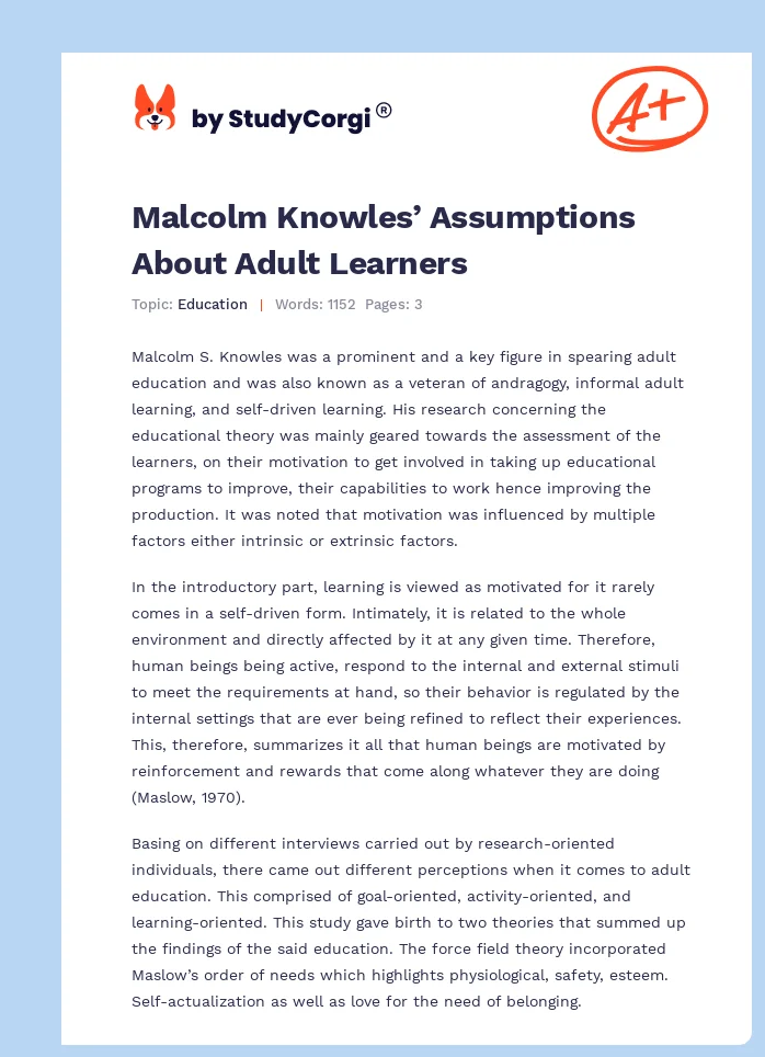 Malcolm Knowles’ Assumptions About Adult Learners. Page 1