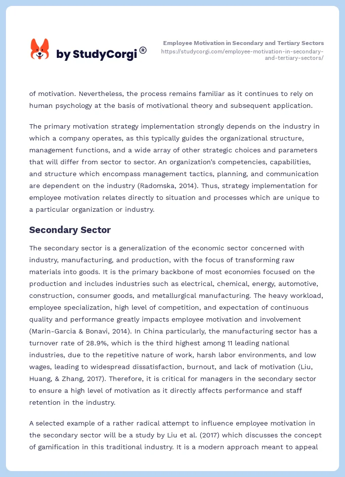 Employee Motivation in Secondary and Tertiary Sectors. Page 2