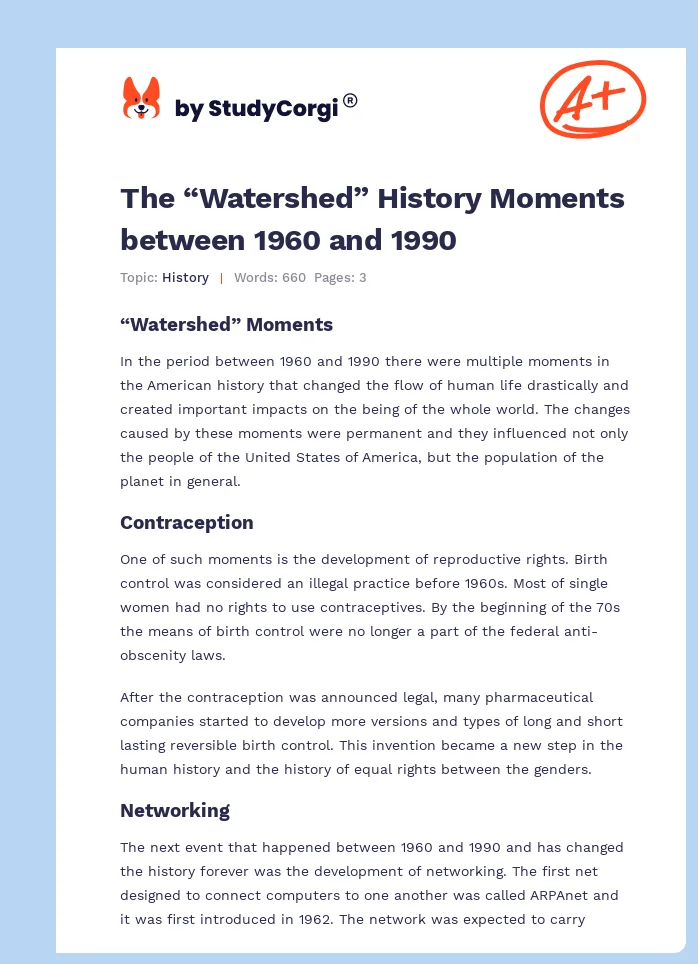 The “Watershed” History Moments between 1960 and 1990. Page 1