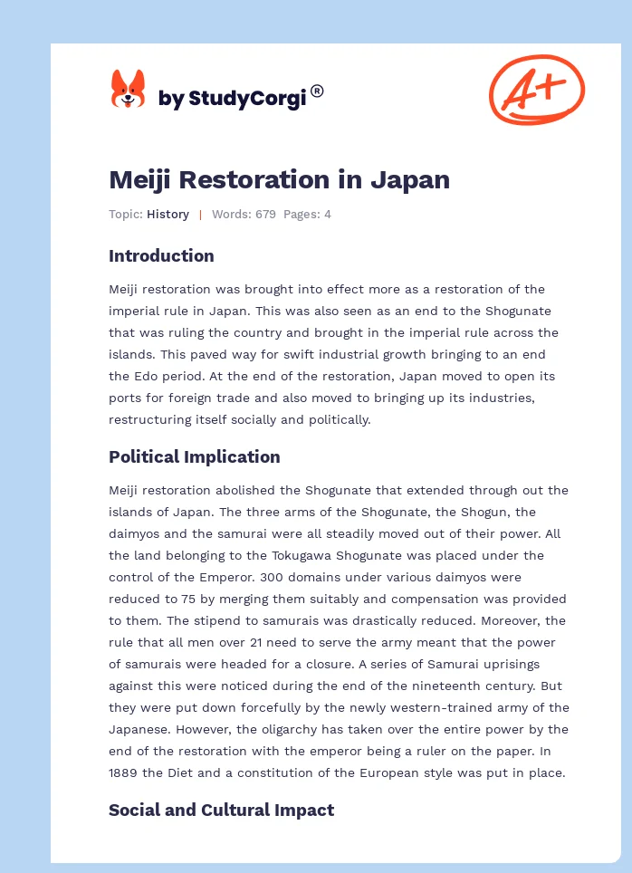 Meiji Restoration in Japan. Page 1