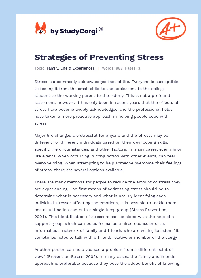 Strategies of Preventing Stress. Page 1