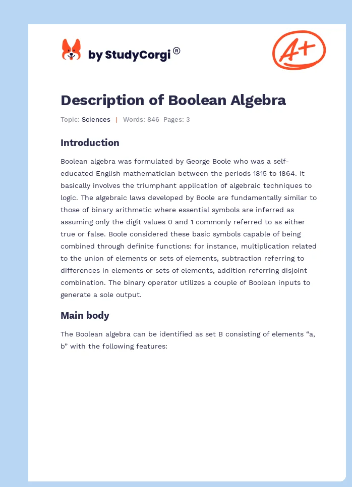 Description of Boolean Algebra. Page 1