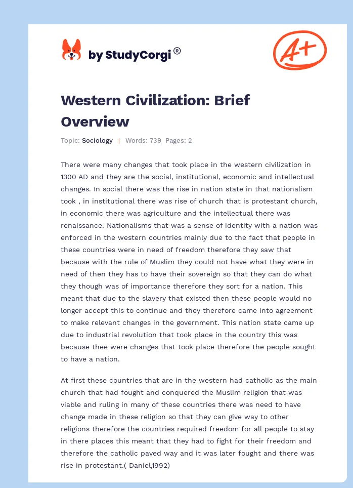 Western Civilization: Brief Overview. Page 1