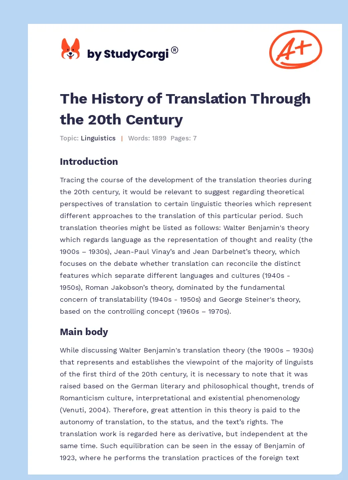 The History of Translation Through the 20th Century. Page 1