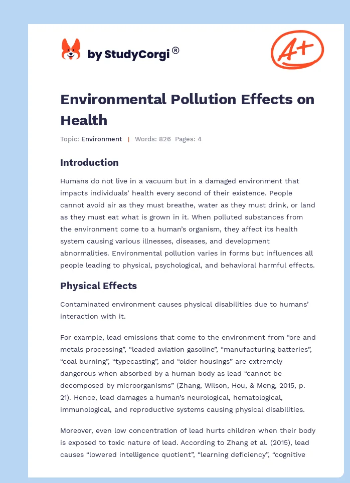 Environmental Pollution Effects on Health. Page 1