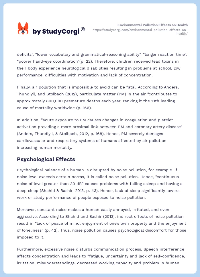 Environmental Pollution Effects on Health. Page 2