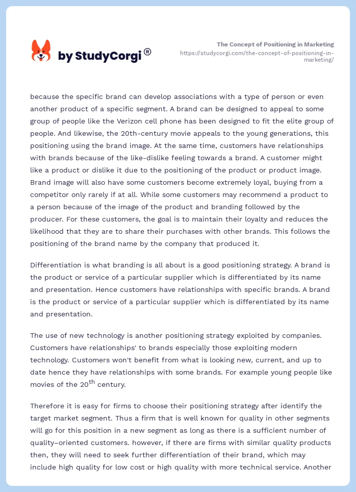 The Concept of Positioning in Marketing. Page 2