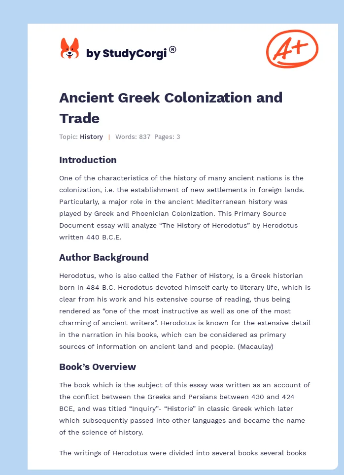 Ancient Greek Colonization and Trade. Page 1
