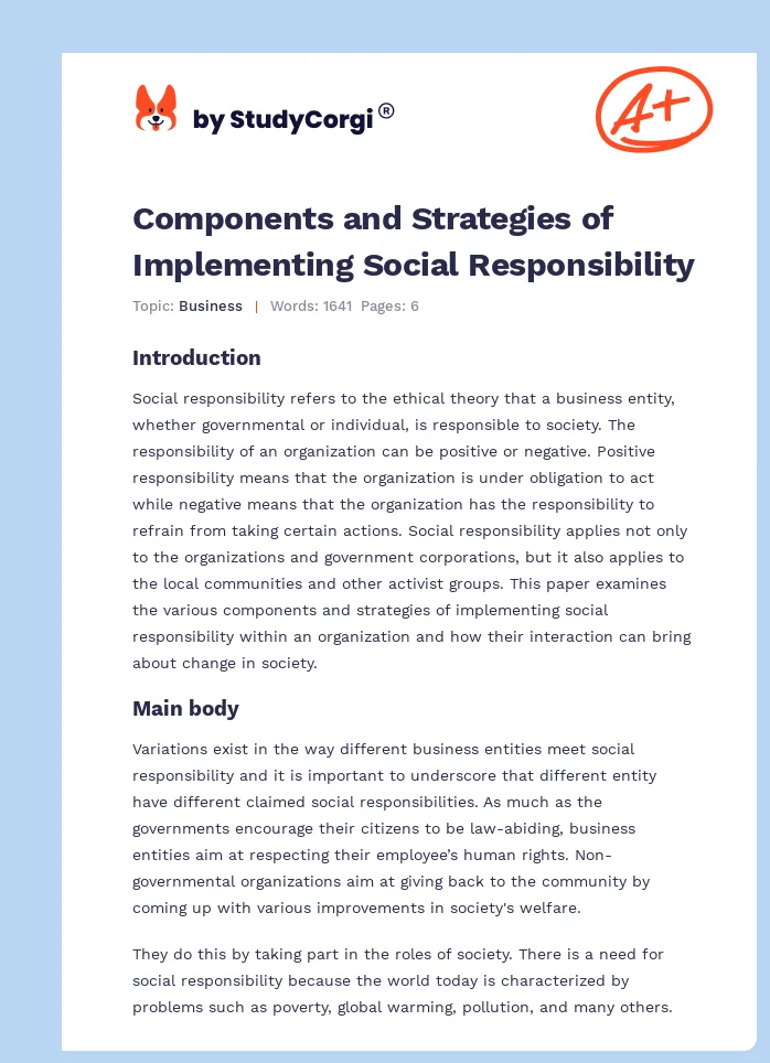 Components and Strategies of Implementing Social Responsibility. Page 1