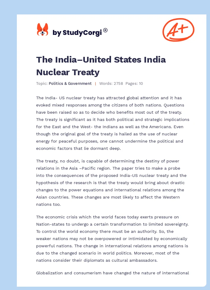 The India–United States India Nuclear Treaty. Page 1