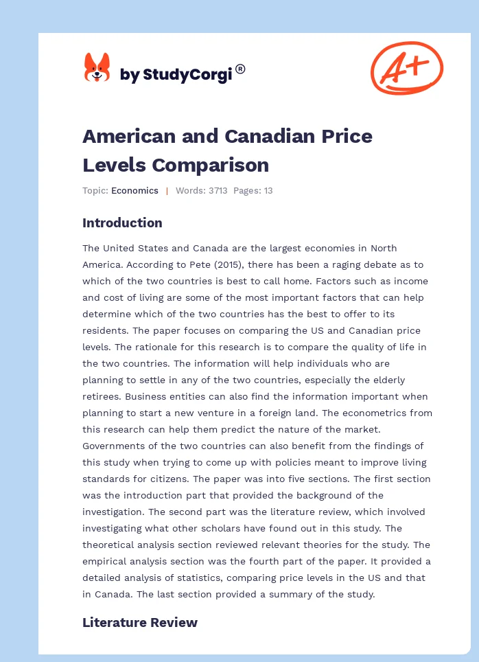 American and Canadian Price Levels Comparison. Page 1