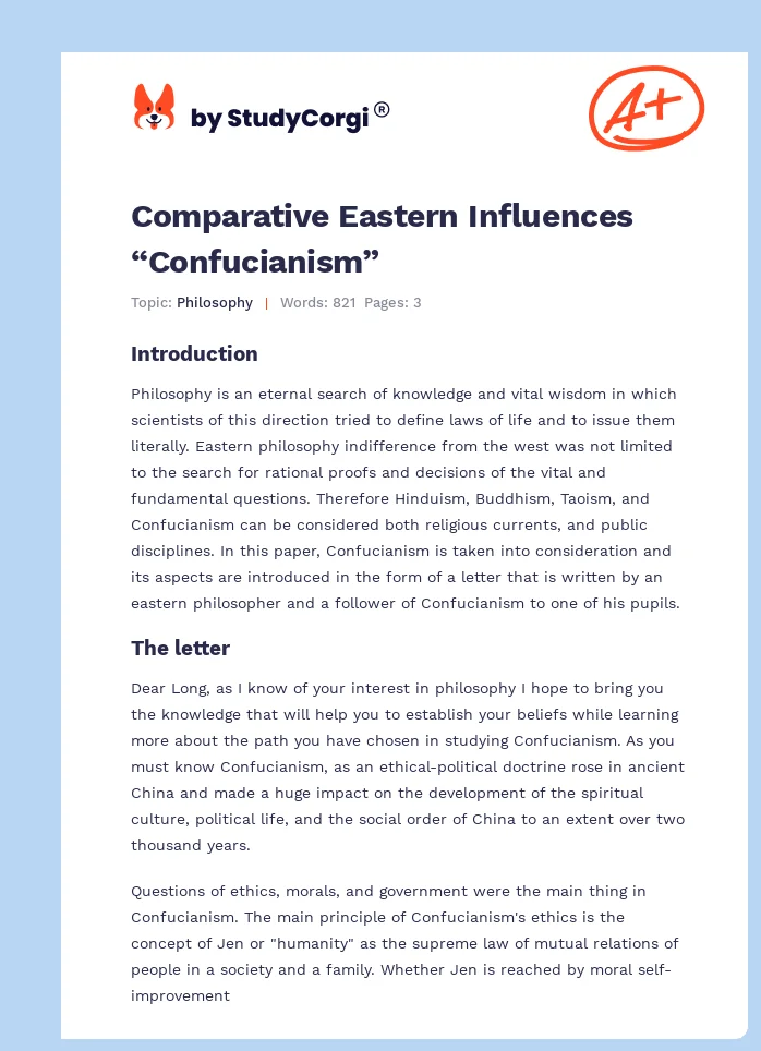 Comparative Eastern Influences “Confucianism”. Page 1