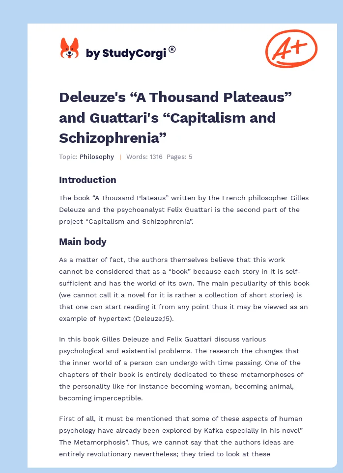 Deleuze's “A Thousand Plateaus” and Guattari's “Capitalism and Schizophrenia”. Page 1