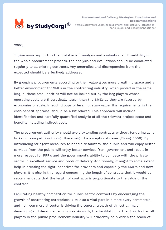 Procurement and Delivery Strategies: Conclusion and Recommendations. Page 2