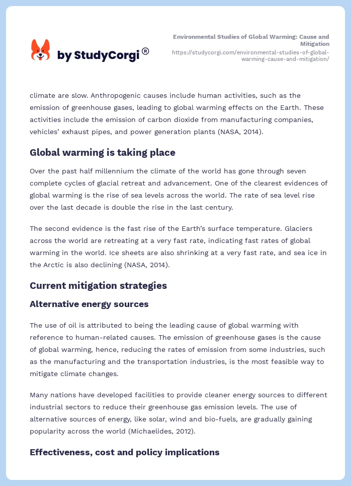 Environmental Studies of Global Warming: Cause and Mitigation. Page 2