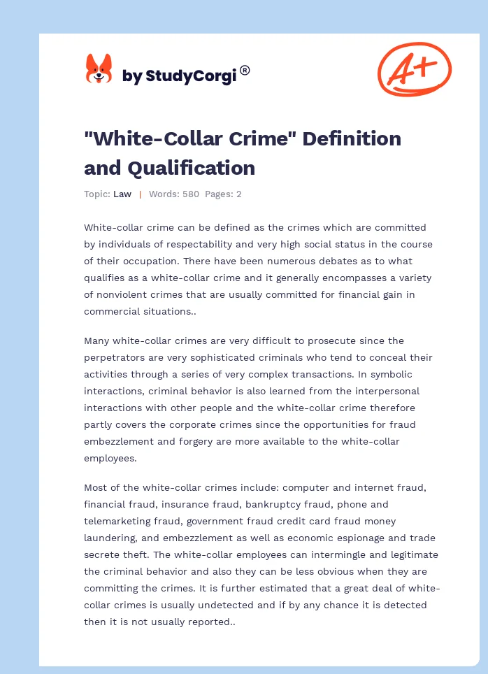 white collar crime vs street crime essay