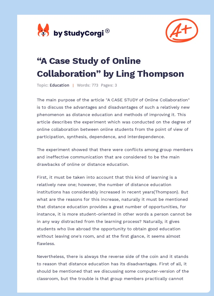 “A Case Study of Online Collaboration” by Ling Thompson. Page 1