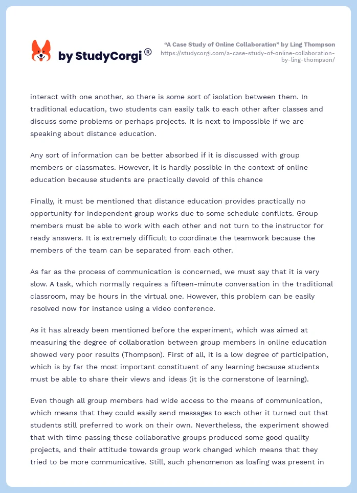 “A Case Study of Online Collaboration” by Ling Thompson. Page 2
