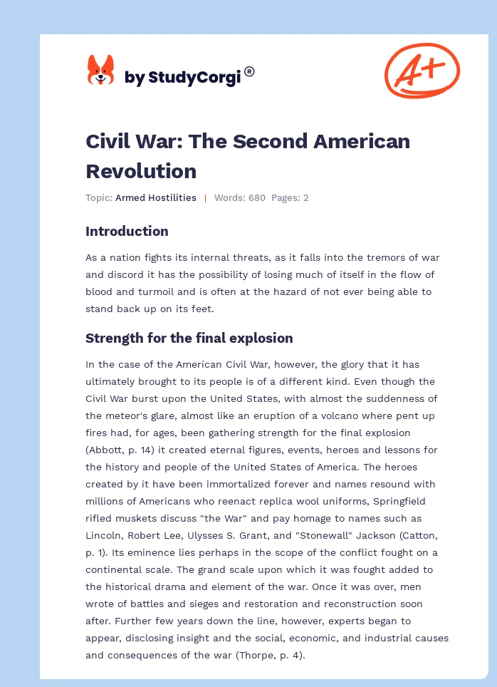Civil War: The Second American Revolution. Page 1