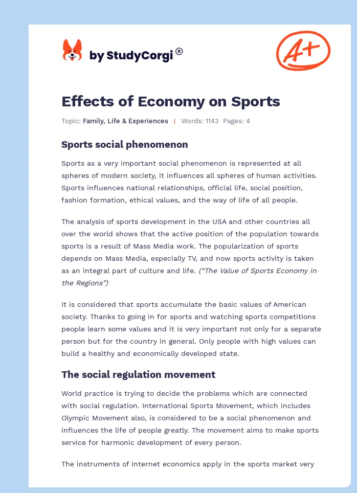 Effects of Economy on Sports. Page 1