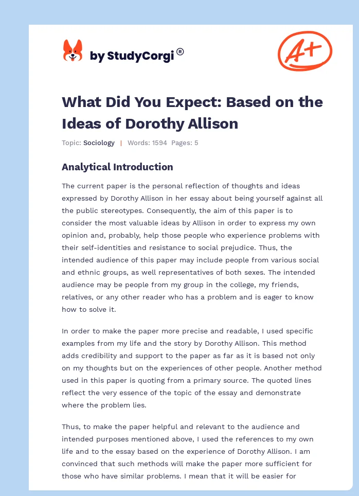 What Did You Expect: Based on the Ideas of Dorothy Allison. Page 1