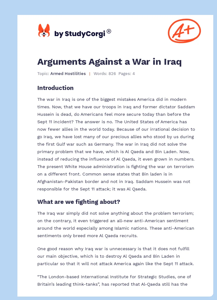 Arguments Against a War in Iraq. Page 1