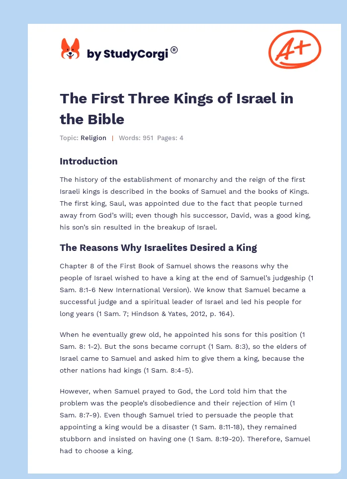 The First Three Kings of Israel in the Bible. Page 1