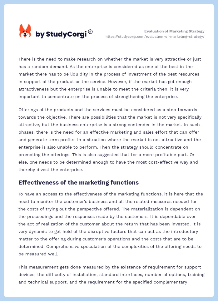 Evaluation of Marketing Strategy. Page 2